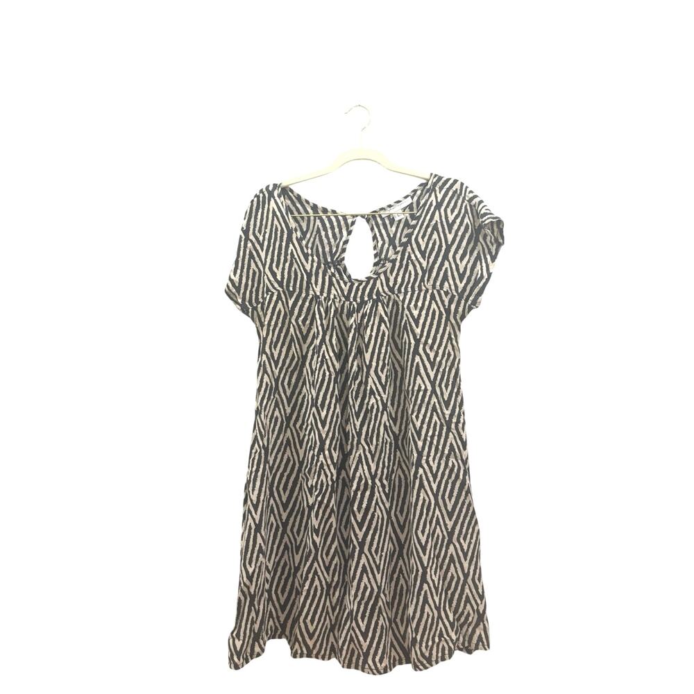 Sophia Eugene silk Black and Cream Geometric Short Sleeve Women's Dress